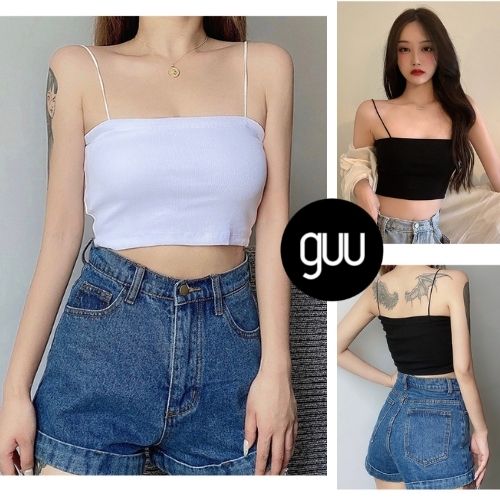 Áo hai dây GUU sợi bún ôm body chất bozip co giãn full 2 màu (đen, trắng) ulzzang