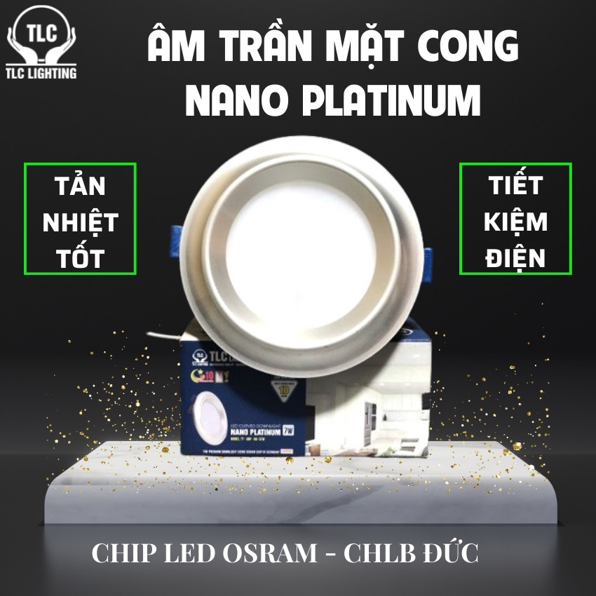 Đèn led âm trần mặt cong platinum, Đèn âm trần tlc, Đèn downlight âm trần - Đèn LED Âm Trần Mặt Cong Platinum TLC, Tản Nhiệt Tốt, Tiết Kiệm Điện, Chip LED Osram Tiên Tiến - Bảo hành uy tín 30 tháng