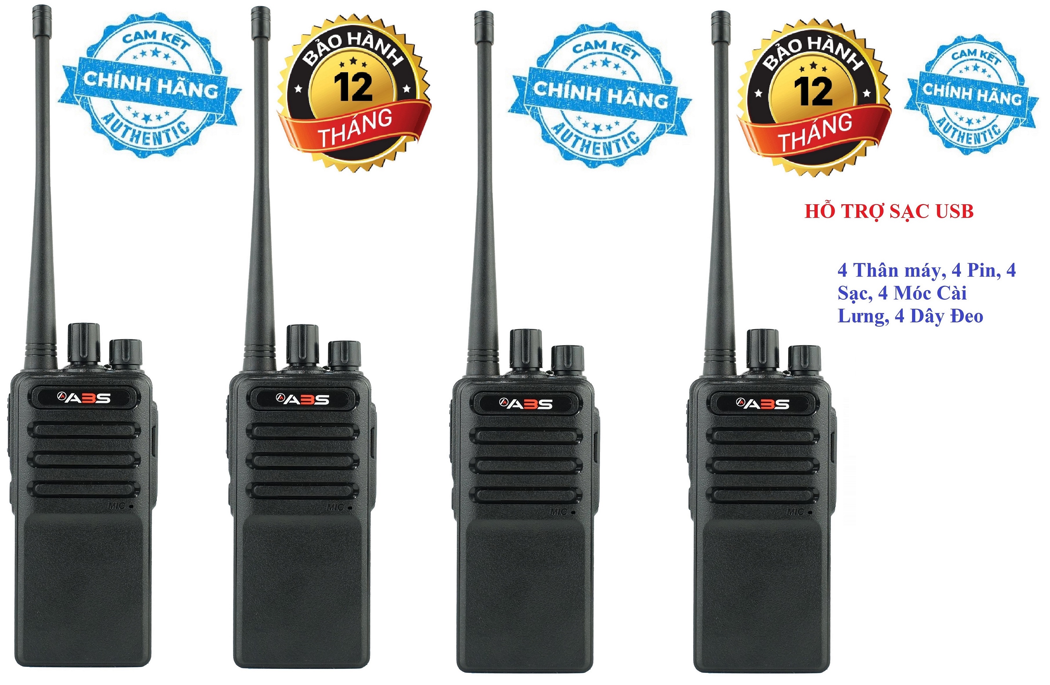 Bộ 4 Bộ đàm chất lượng cao ABS CP6688 (Sạc đế kèm theo, Hỗ trợ cổng sạc USB)