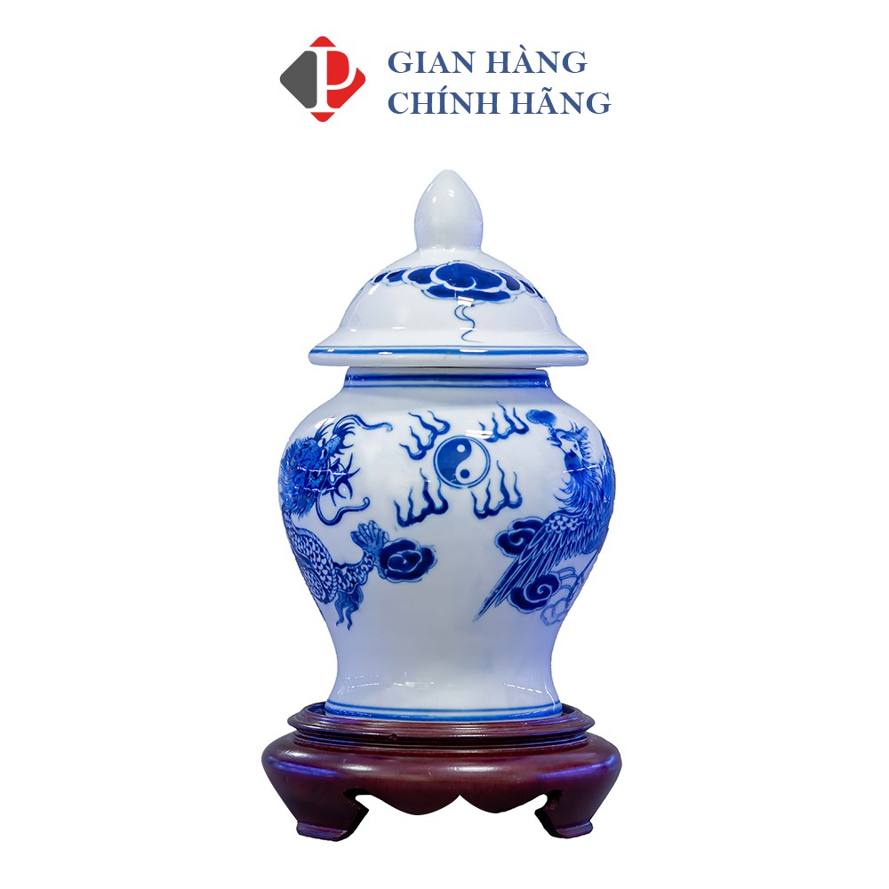Chóe thờ men lam trắng trơn họa tiết long phụng, đồ thờ cúng phùng gia - gốm sứ bát tràng cao cấp