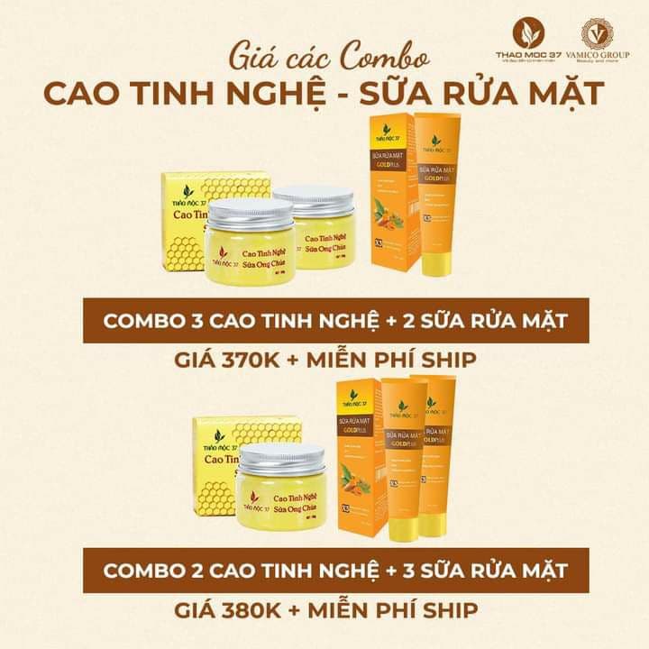 Combo sữa rửa mặt gold plus thảo mộc 37 + cao tinh nghệ sữa ong chúa thảo mộc 37