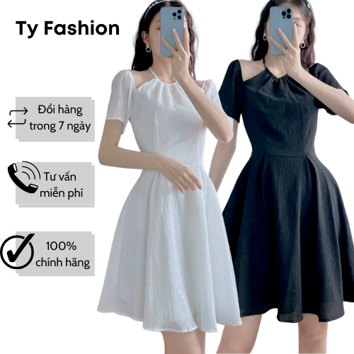 Đầm Trắng Dự Tiệc Cổ Yếm Xinh Xắn Hot Trend Tyfashion