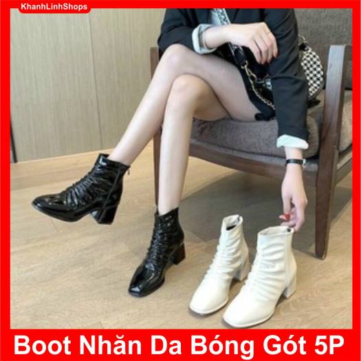 Boot Nhăn Da Bóng Gót 5p có khóa kéo- Ảnh thật