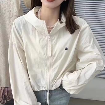 Sunscreen jacket for girls women Korean style summer loose white short Hoodie
