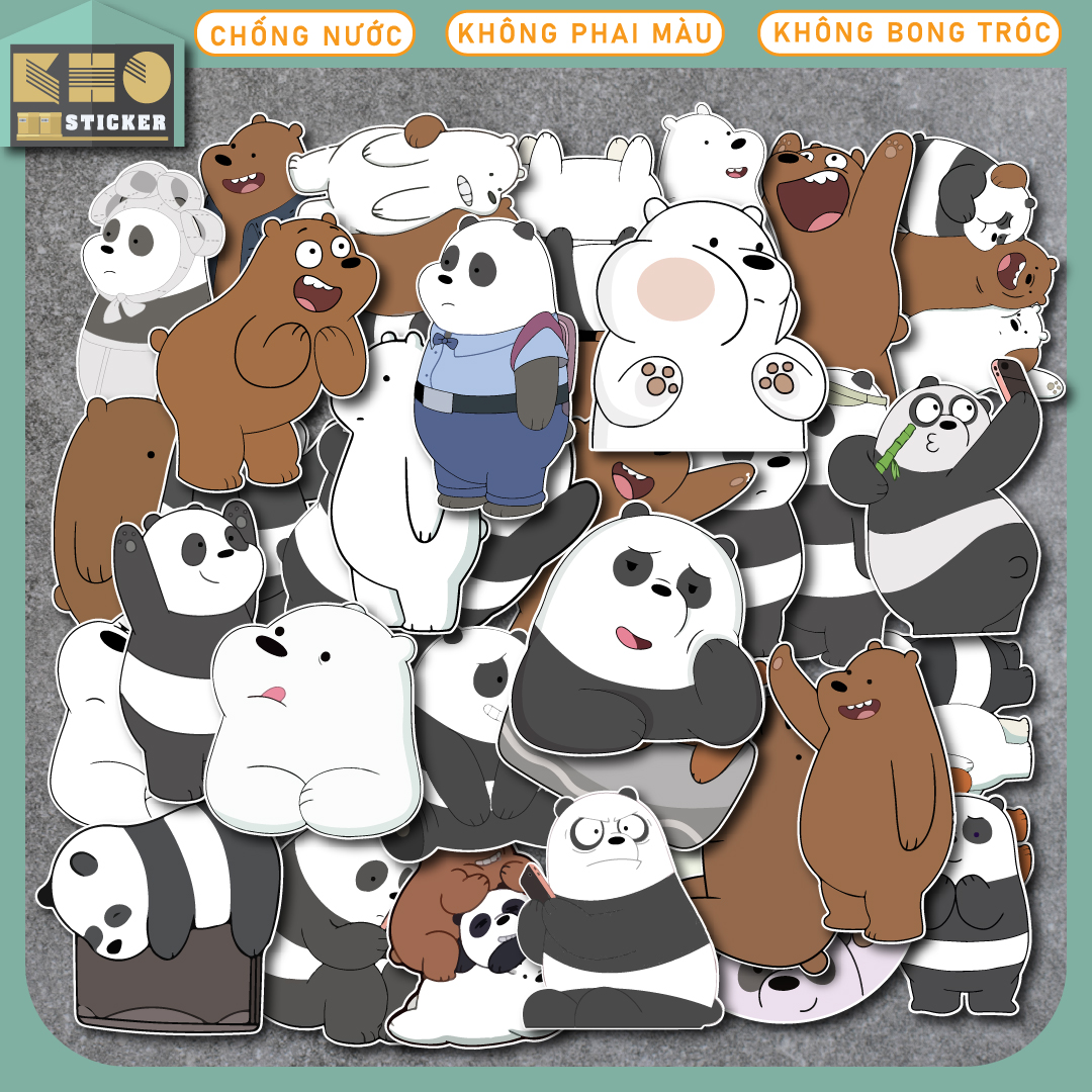 Combo 50 Sticker We-Bare-Bears chống nước sticker dán laptop, điện thoại, đàn guitar, mũ bảo hiểm, vali. MSP: ST03