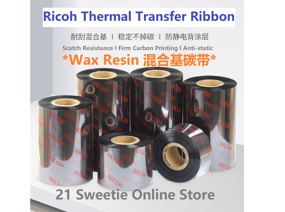 1 roll] Ricoh Wax Resin Ribbon 110x300m Premium Thermal Transfer 110x300  B110A RA Japan Brand TTR for Barcode Printer Label Sticker Tag Print 1 Inch  Core Inked Side Face Wound Out ISO