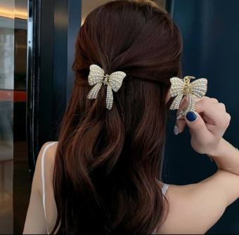 Kẹp Tóc Nơ Đính Đá Và Ngọc Trai Phong Cách Vintage