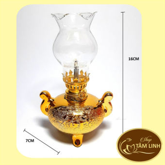 Đèn dầu sứ kim sa vàng