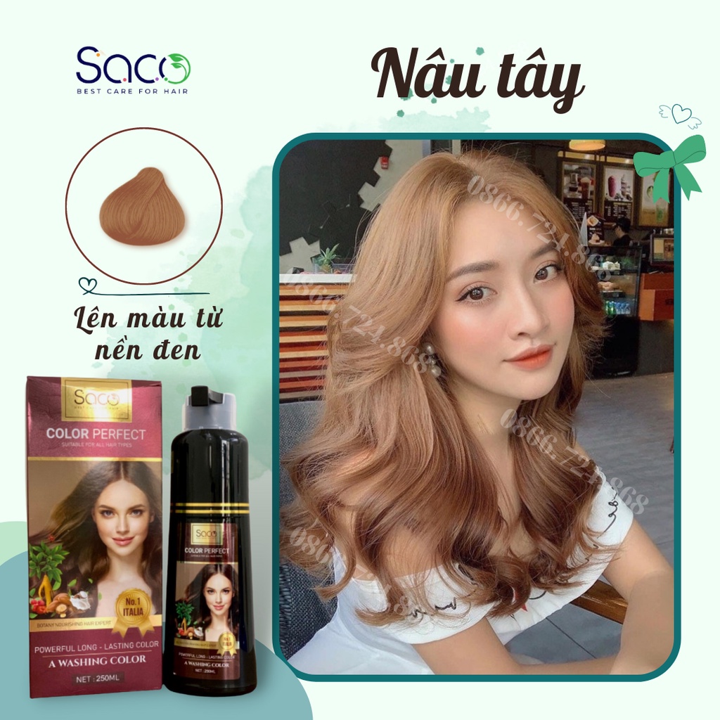  Dầu gội nhuộm tóc Nâu Tây SACO - 07 Blonde Brown  từ thảo dược thiên nhiên không gây khô xơ tóc 
