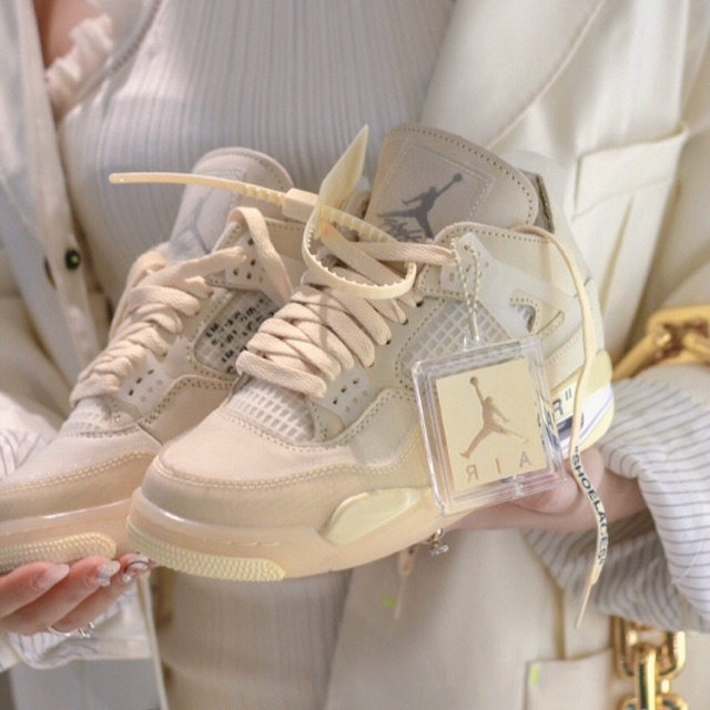 Giày thể thao Jordan 4 màu kem hàng cao cấp đủ size nam nữ [FULL BOX + TẶNG DÂY] Giày sneaker jordan4 Retro off white dễ phối đồ