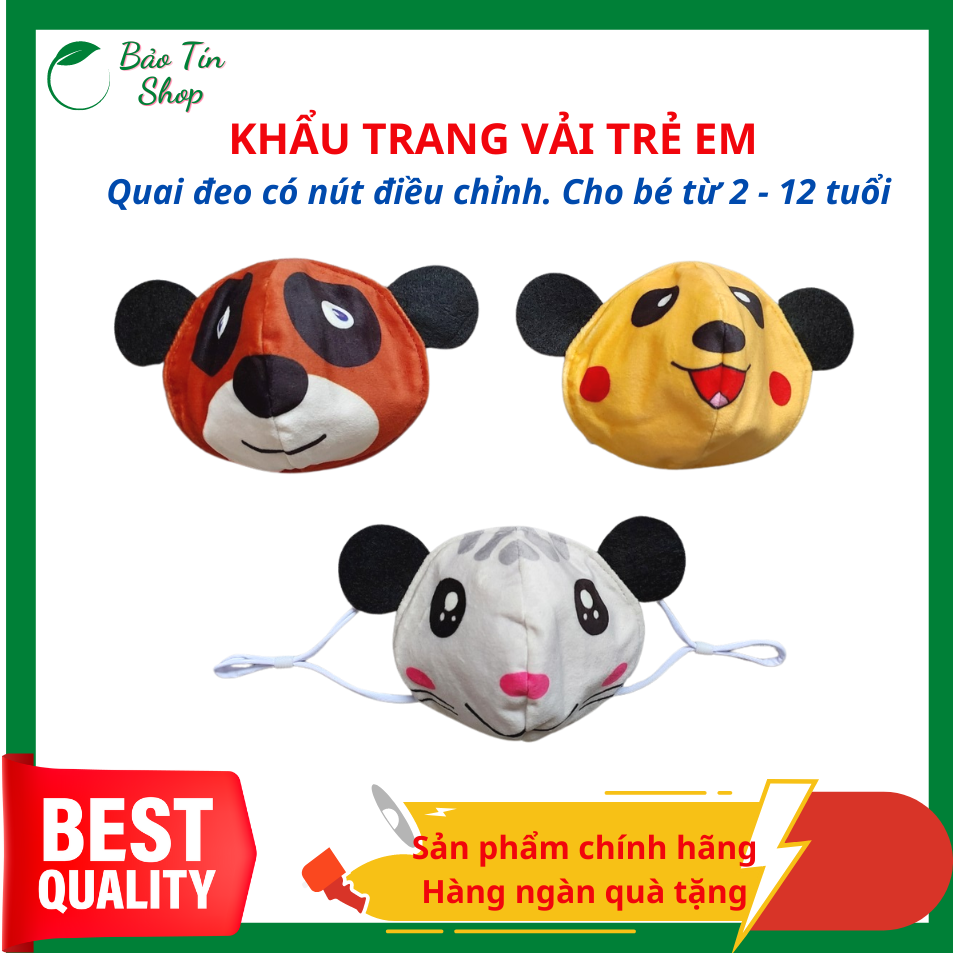 Set 5 Khẩu trang vải cho bé hình mặt thú dễ thương