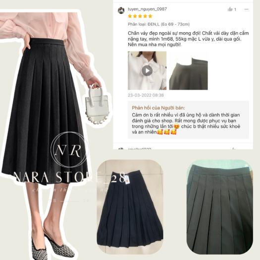 Chân váy xếp li dài qua gối dáng chữ a xòe cạp cao siêu tôn dáng đủ màu  đen/nâu/trắng/be/kem | Shopee Việt Nam