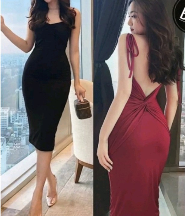Đầm 2 dây ôm body xoắn sau Lưng có mút ngực chất thun Gân Len hàng y hình kèm ảnh thật