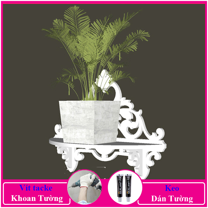 Kệ treo tường trang trí không cần khoan, chất liệu gỗ Pitech cao cấp màu trắng, decor không gian sống