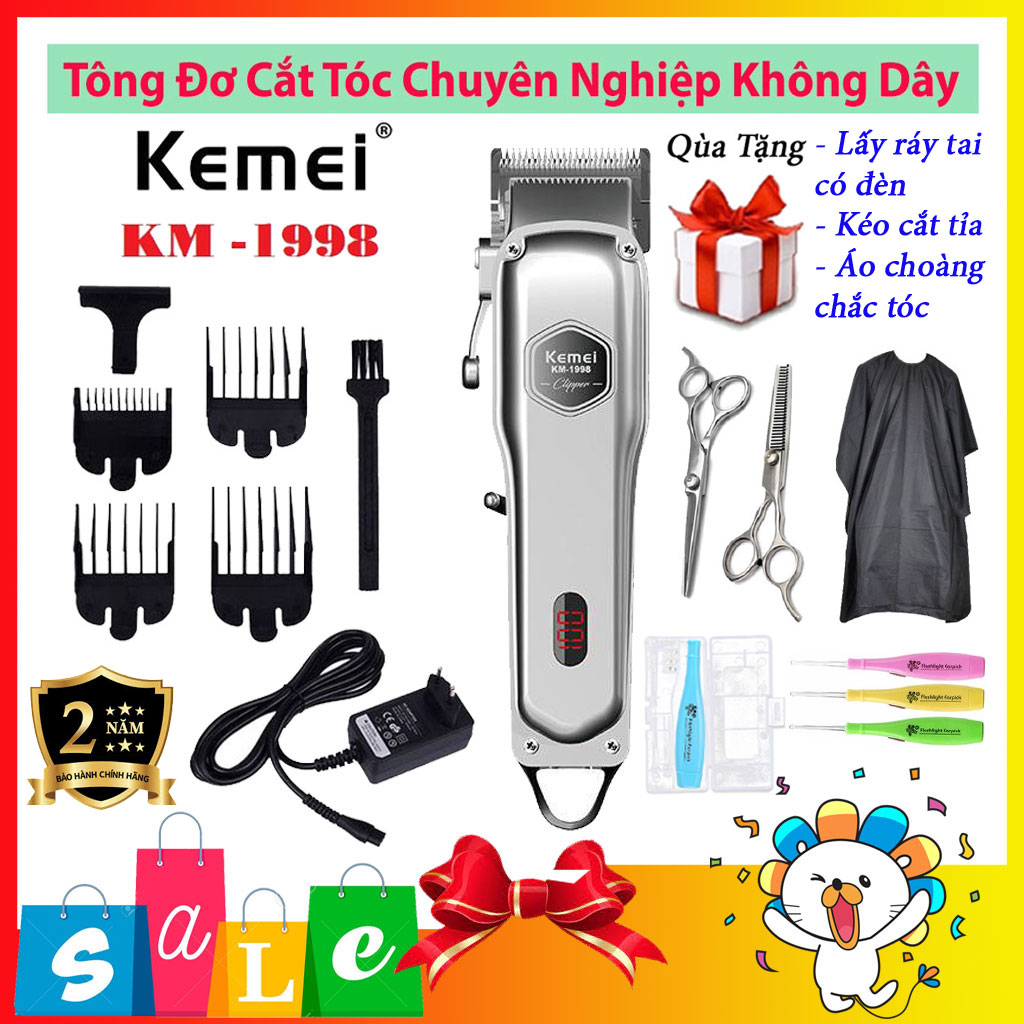 Tông đơ cắt tóc Kemei 1998 thân nhôm nguyên khối - Máy cắt tóc không dây - Tăng đơn cắt tóc chuyên nghiệp chính hãng giá rẻ
