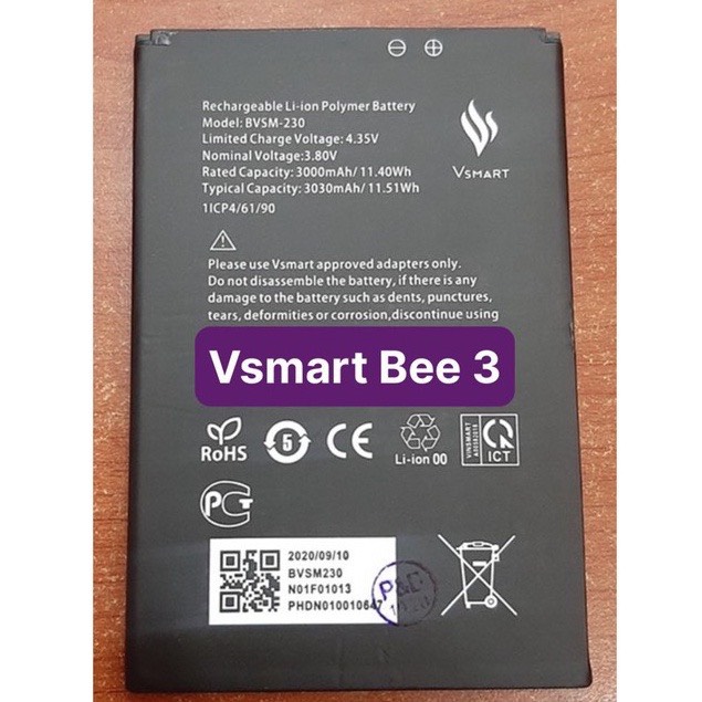 Pin điện thoại loại 1 vsmart bee 3 - bvsm 230 / v230a / 3030mah zin