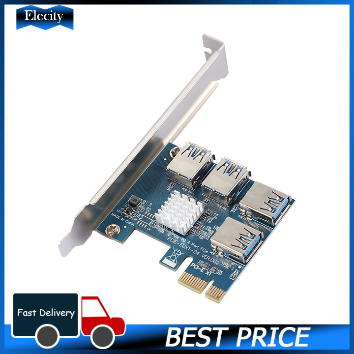Thẻ Tăng Tốc Elecity PCIE 1 Đến 4 PCI Express USB 3.0 Thẻ Chuyển Đổi Nhân Cổng PCIe 1x Đến 16x Để Khai Thác Bitcoin BTC