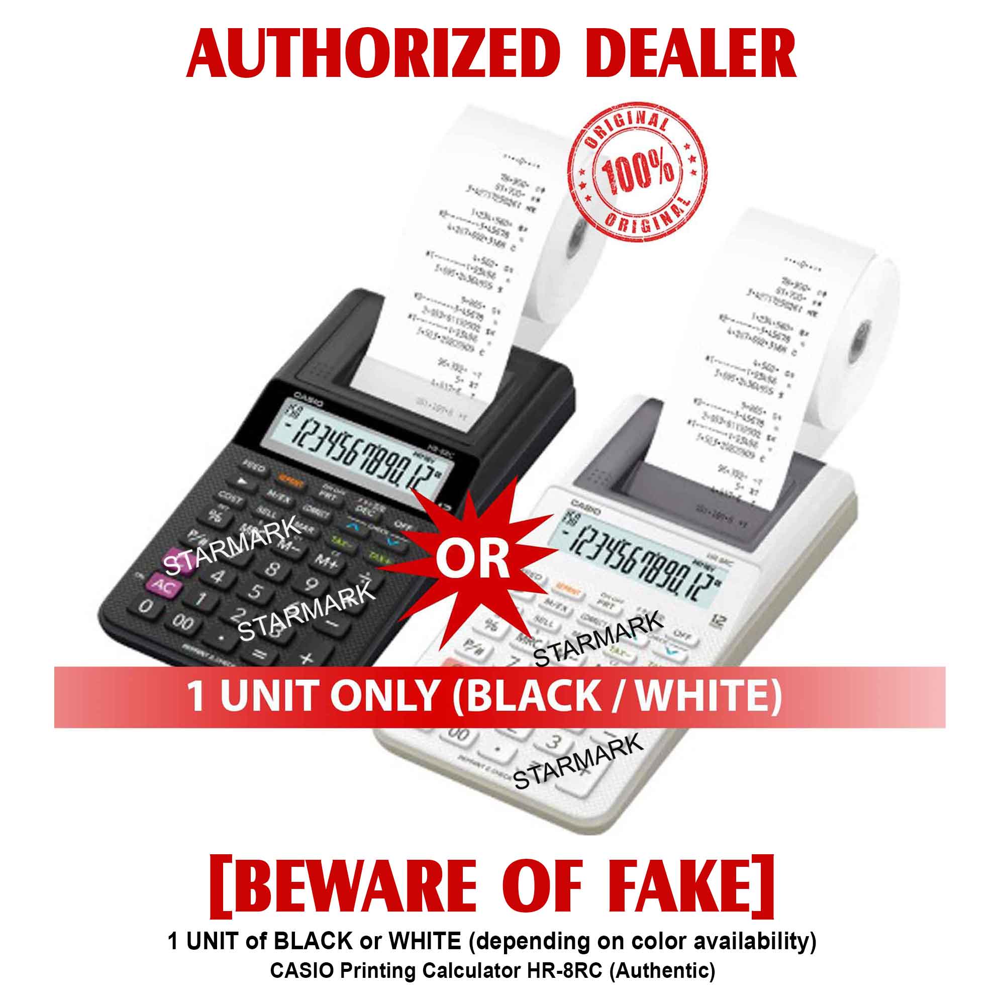 Casio HR8RC HR 8 RC Casio Printing Calculator Adding Machine HR-8RC Calculators Heavy Duty Machines HR8RC HR 8 RC Authentic - 1 Unit