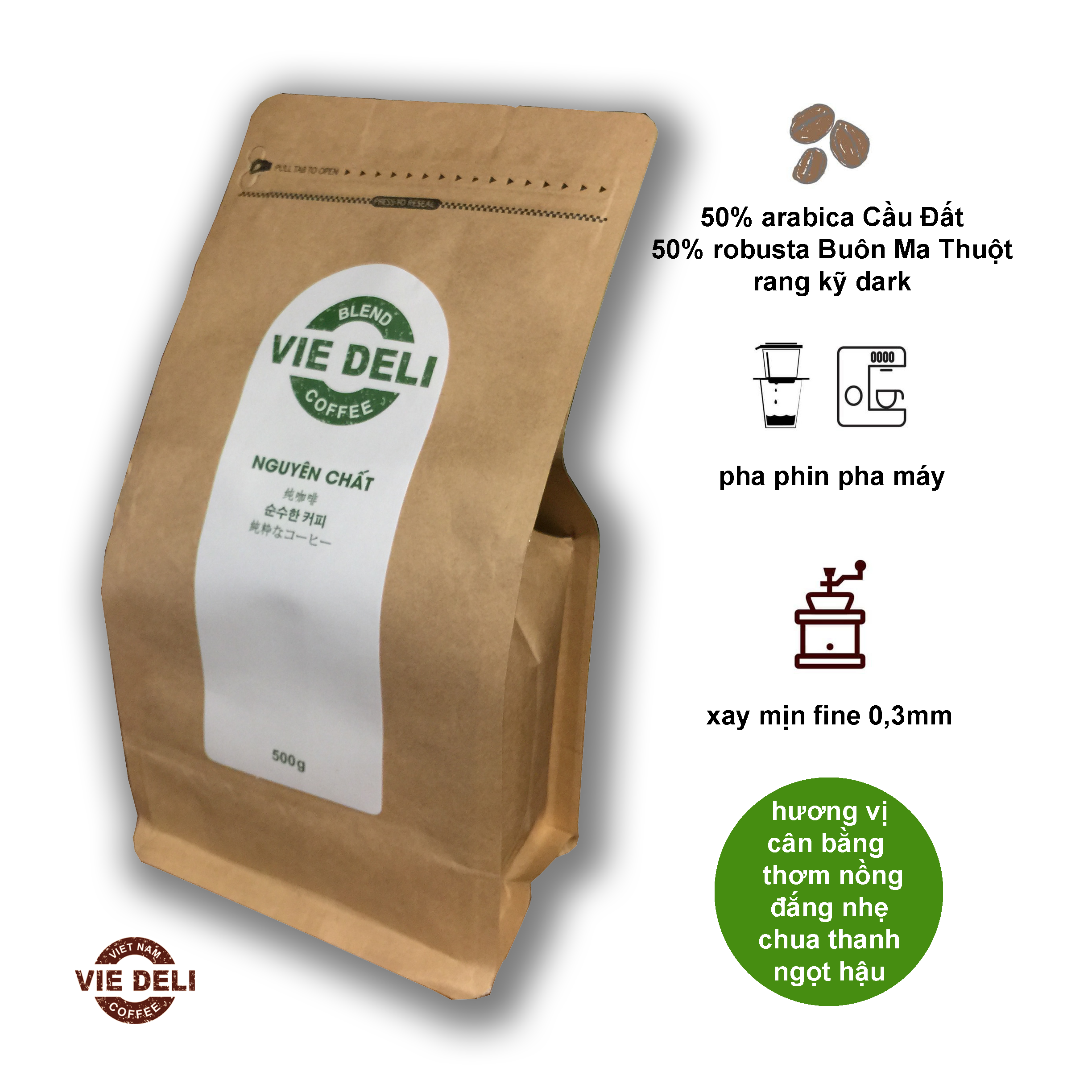 Cà phê bột Blend Viedeli, túi 500g