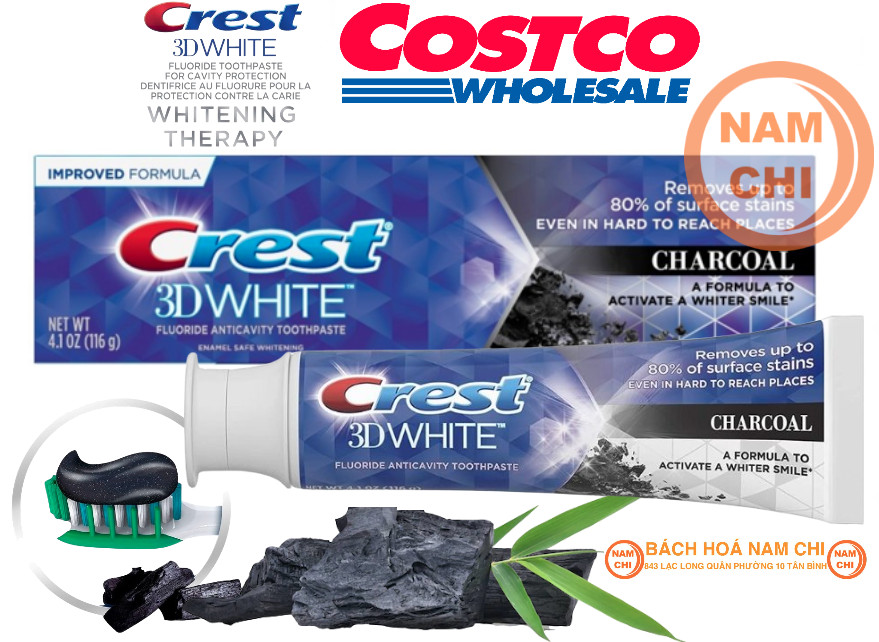 Kem đánh răng than hoạt tính crest 3d white charcoal 116g - usa