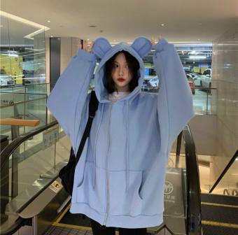 Áo Khoác Chống Nắng Nữ Tai Gấu Form Rộng, Áo Khoác Chống Nắng Chất Nỉ Ngoại Dày Mịn Không Xù Lông