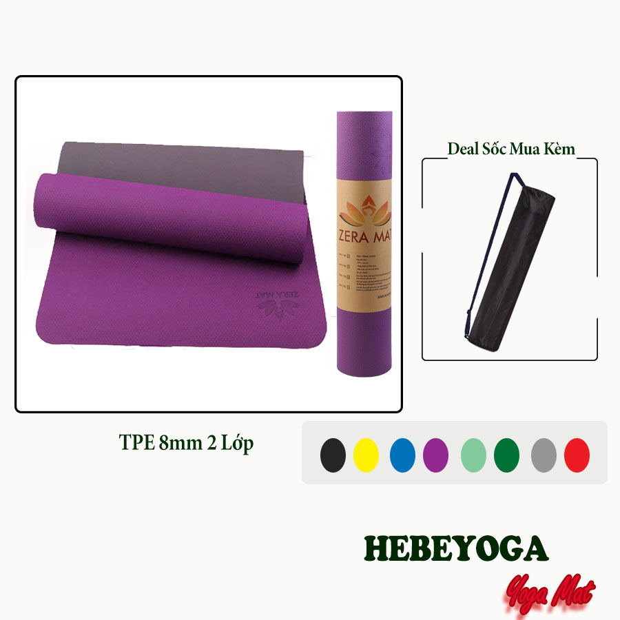 Thảm Tập Yoga TPE Zera Mat 8mm 2 Lớp Cao Cấp Kèm Túi