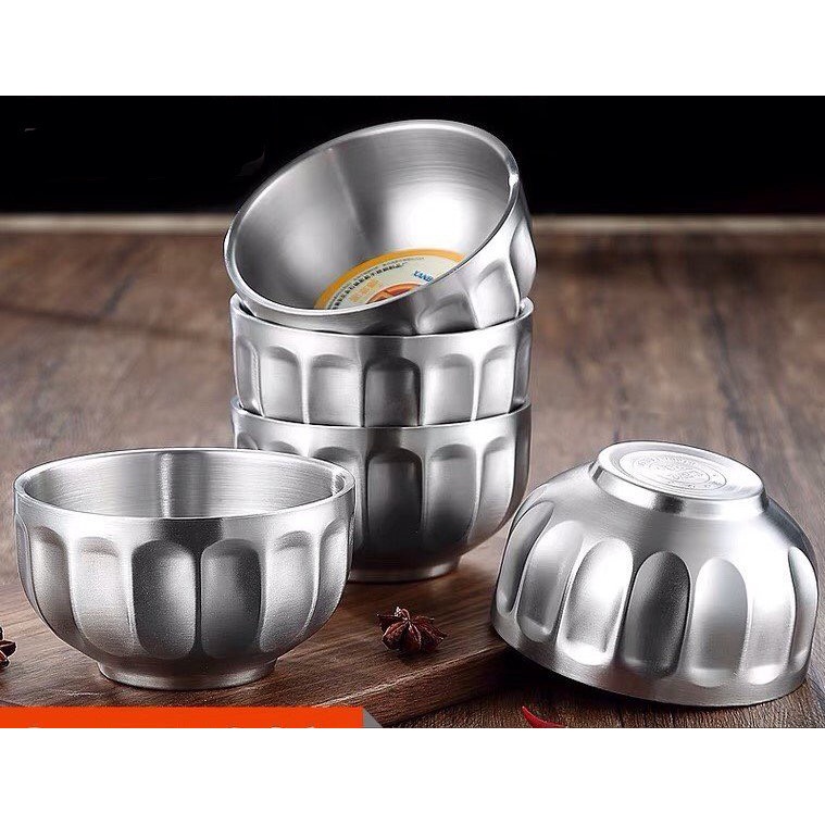 Bát inox 304 hai lớp cách nhiệt cao cấp, bát inox chống nóng cho bé, bát inox ăn cơm cho bé mầm non