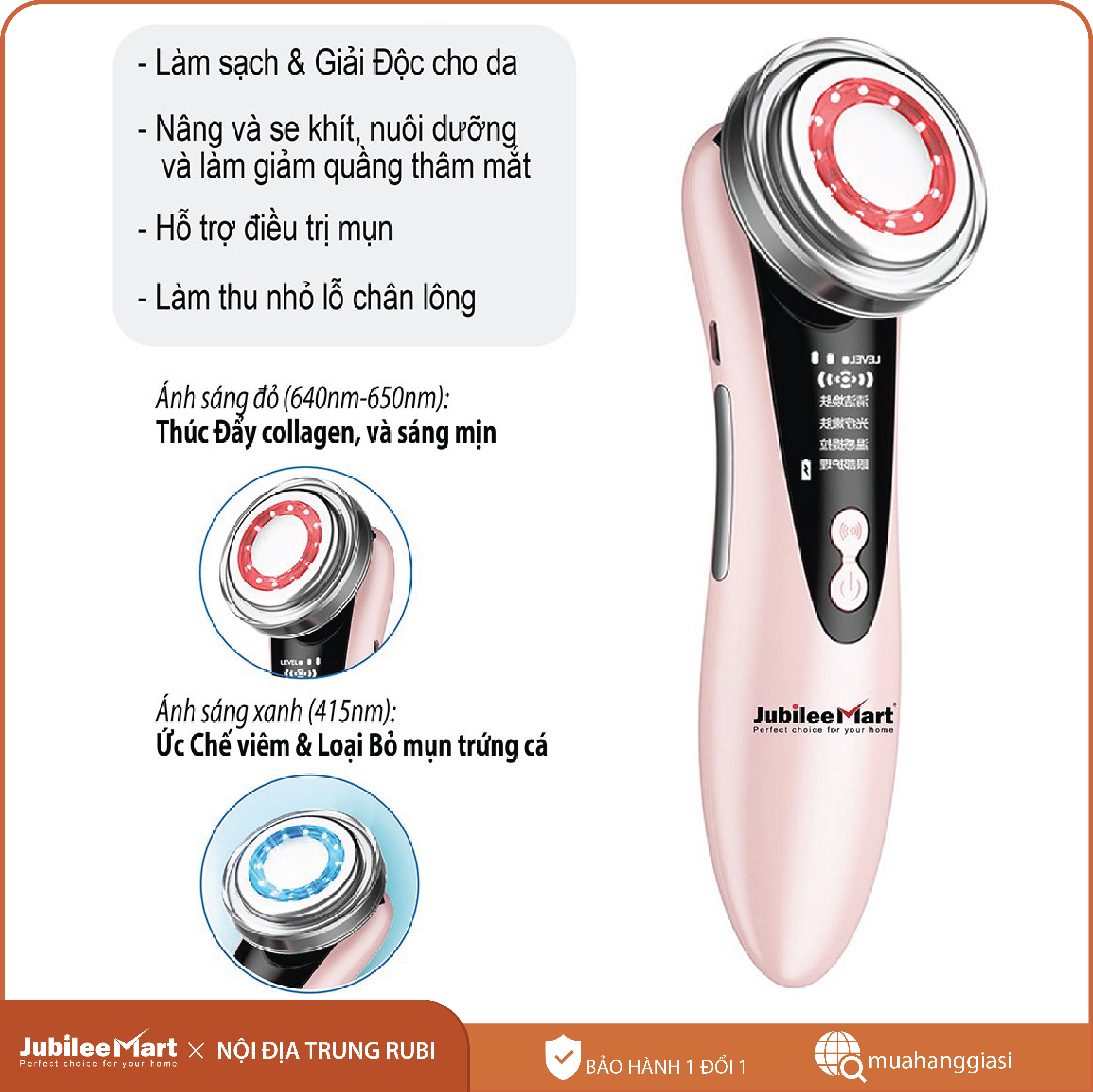 [SIÊU SALE] Máy massage mặt cầm tay ION, 2 nguồn ánh sáng, chăm sóc da mặt xung điện ion light, sóng âm - SP Chính hãng - BẢO HÀNH 1 ĐỔI 1 NẾU LỖI