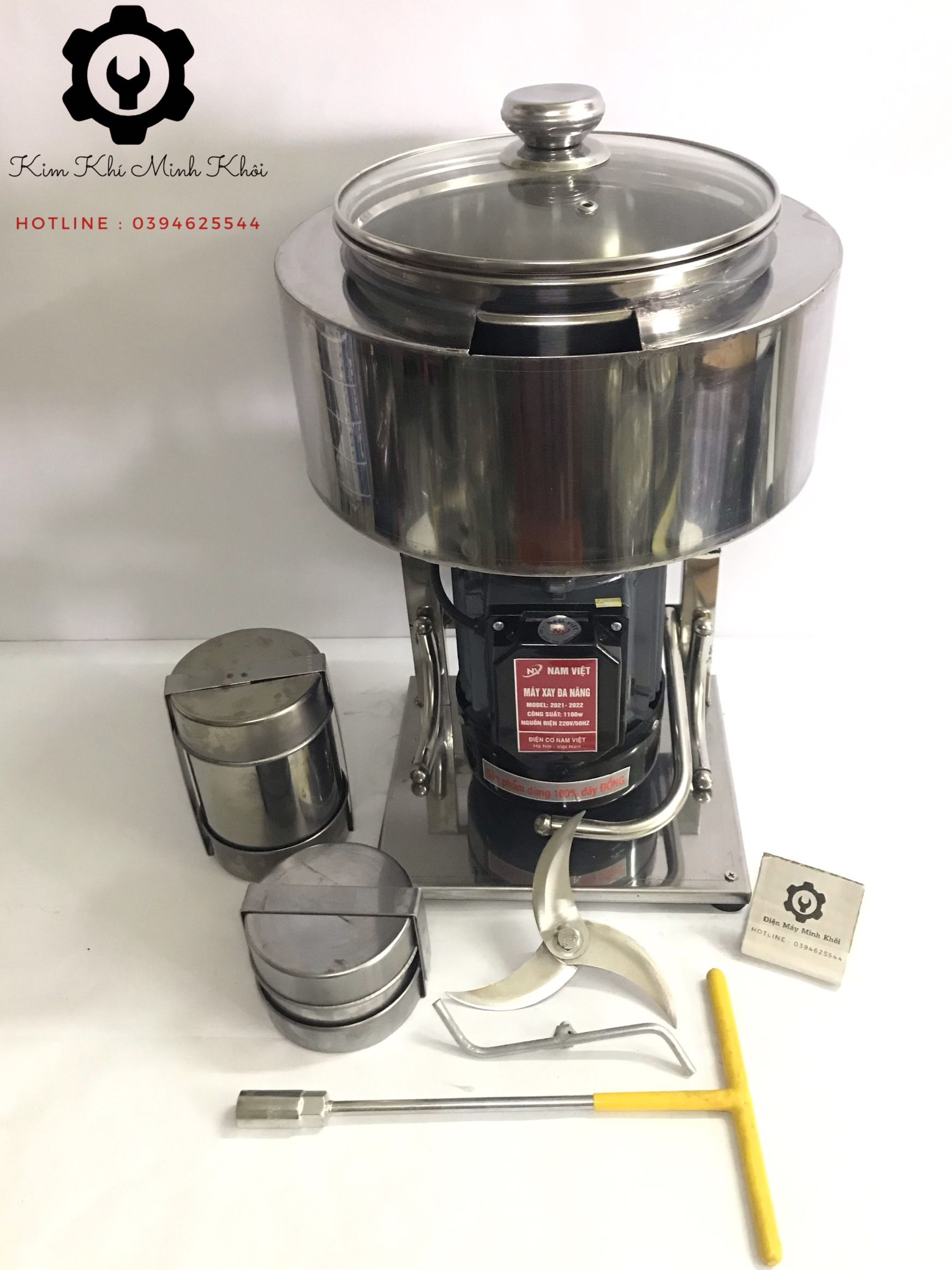 Máy xay giò chả, xúc xích gia đình 1.1Kw inox có bao đá | Máy xay thịt làm giò chả công nghiệp đa năng