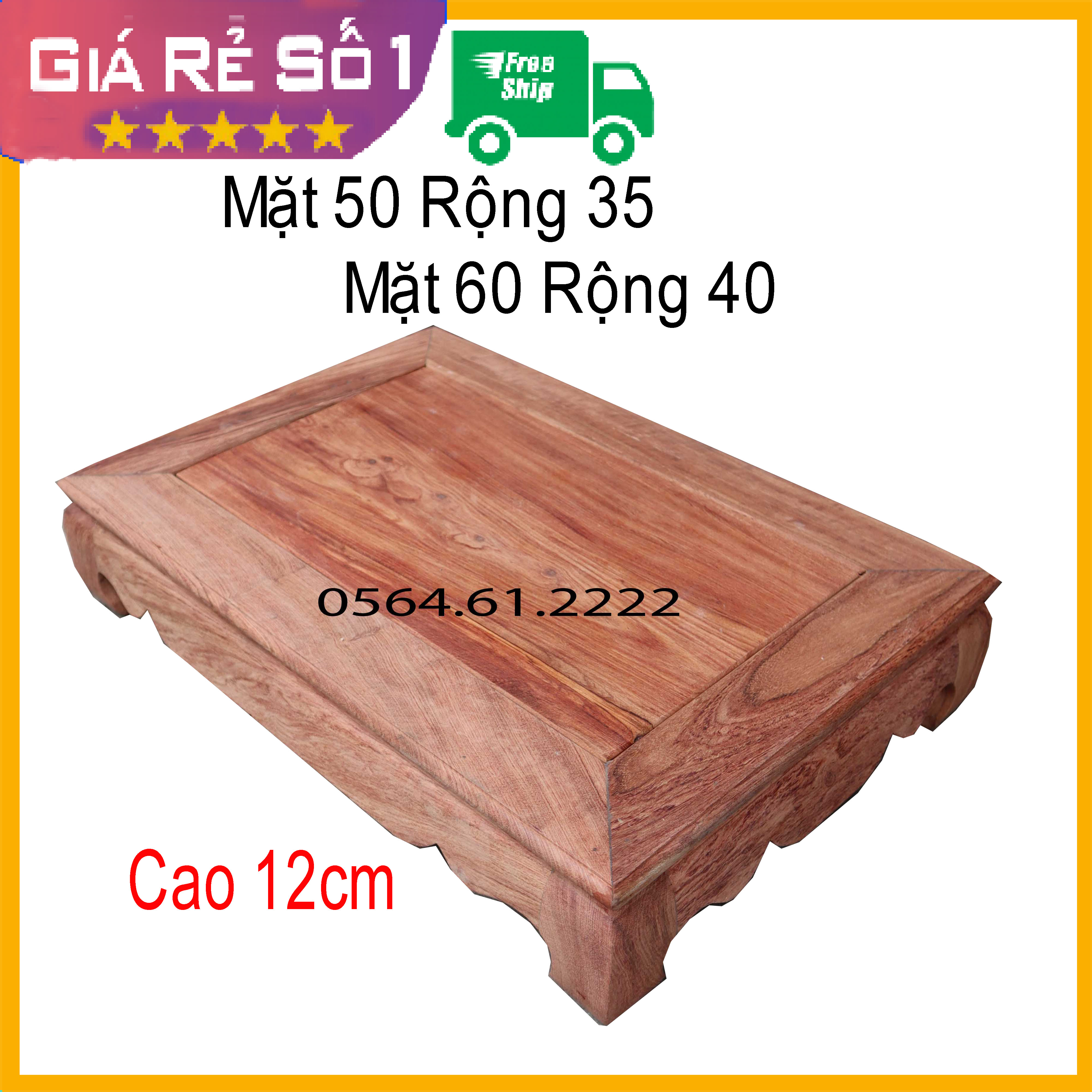 Bàn trơn 40x60 osin phong thủy gỗ hương cao 12cm