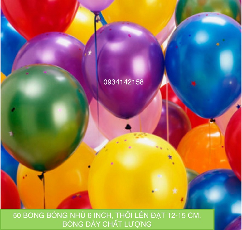 Bịch 50 bong bóng nhũ 6 Inch (LƯU Ý:BÓNG bơm căng kích thước 12 - 15 cm, to bằng tay người lớn)