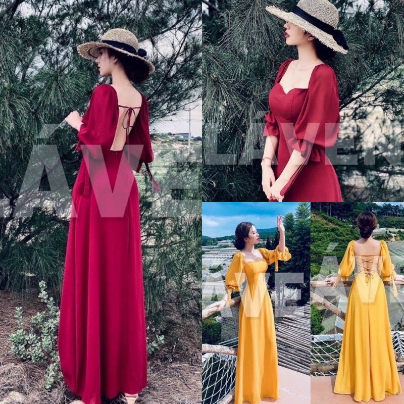 Đầm maxi đan dây hở lưng có lót trong mút ngưc dáng xoè đi biển du lịch