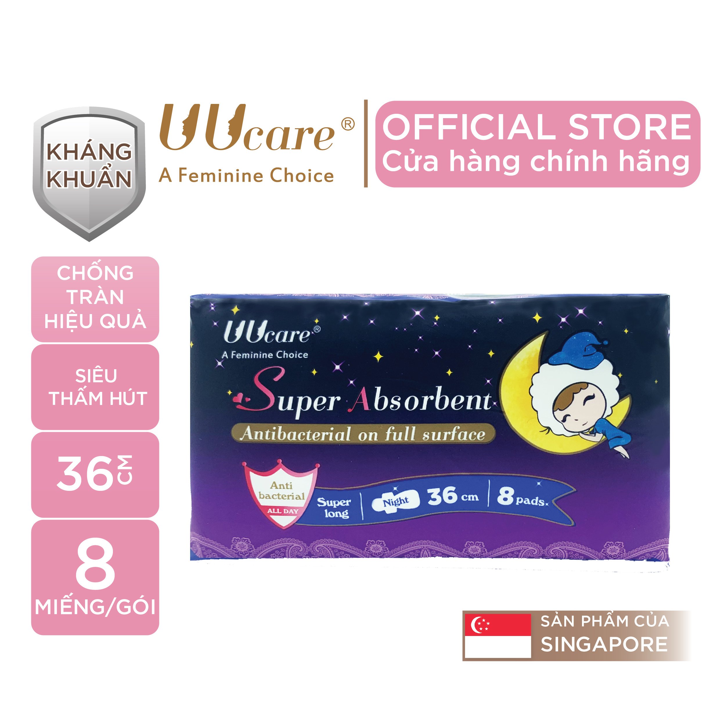 Băng vệ sinh ban đêm UUcare Singapore Young Girl 36cm