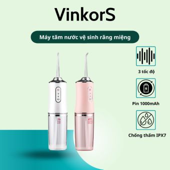 Máy tăm nước cầm tay oral vệ sinh miệng 3 tốc độ sạc pin chống nước IPX7 ( tặng 4 đầu tăm), tăm nước nha khoa mini nhỏ gọn- VinkorS