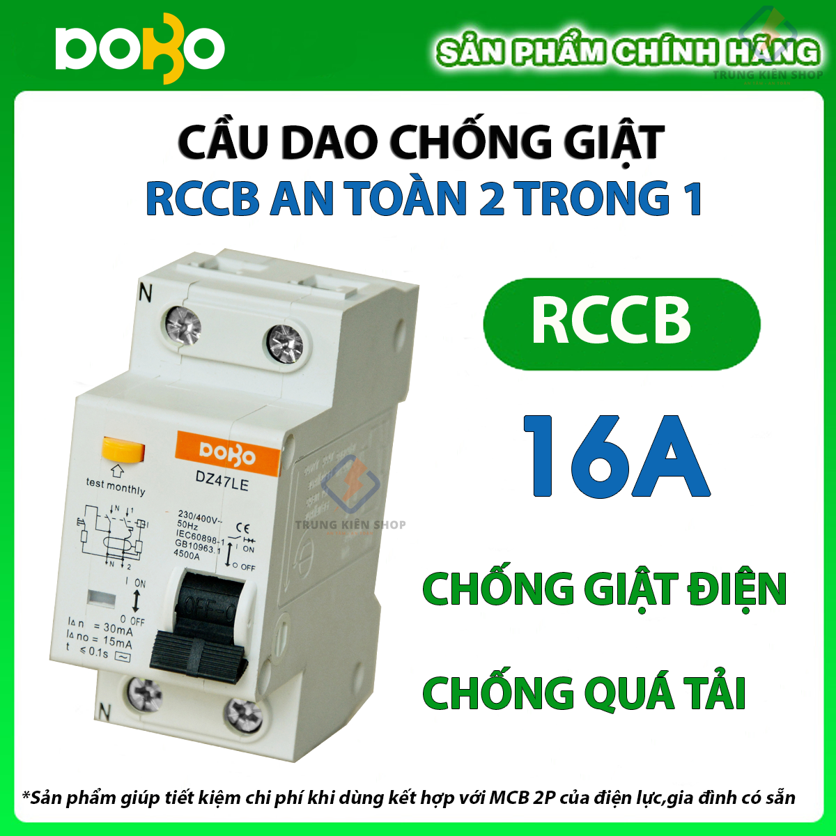 [HÀNG CHÍNH HÃNG] Cầu Dao Chống Giật RCCB 2P 16A- 25A- 20A  30mA DOBO KOREA  siêu nhạy - test giật trực tiếp - Hàng Tốt - Sản phẩm được Khách Hàng tin dùng 5 năm liền!