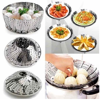 Xửng hấp vỉ hấp inox gấp gọn thông minh Nhật Bản 19cm có thể xòe rộng 24cm, vỉ hấp xòe gấp gọn tiện ích