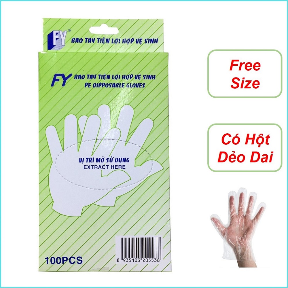 Găng tay thực phẩm Detoco, găng tay làm bếp, nấu ăn, rửa chén, nhựa HDPE, FY xanh lá, có hột bám chắc, dẻo dai khó rách, hộp 100 cái.