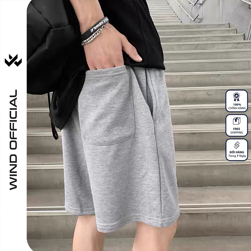 Quần short thun nam nữ WIND nam nữ ống rộng Trơn quần đùi lửng ngố thời trang mặc nhà