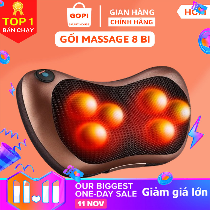 Gối massage đa năng Máy Matxa 8 bi hồng ngoại Nhật Bản LOẠI TỐT Gối masage hồng ngoại Cao Cấp Gối massage hồng ngoại 8 bi xoay 2 chiều. Giảm Đau Mỏi Vai Gáy Toàn Thân.