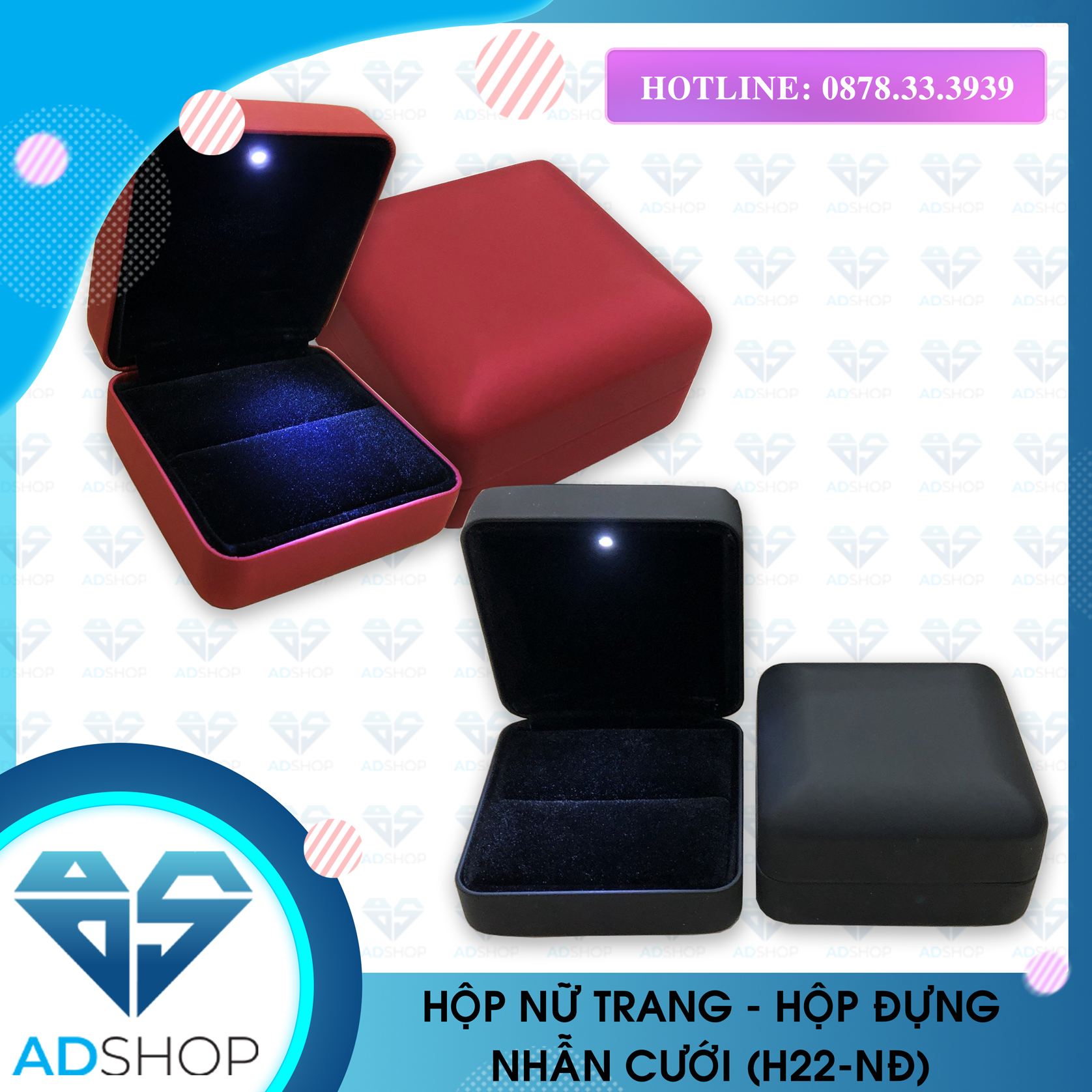 [HCM]HỘP ĐỰNG  NHẪN NỮ TRANG CAO CẤPHỘP ĐỰNG NHẪN CƯỚIQUÀ TẶNG CHO NỮ CÓ ĐÈN LED (H22-NĐ)