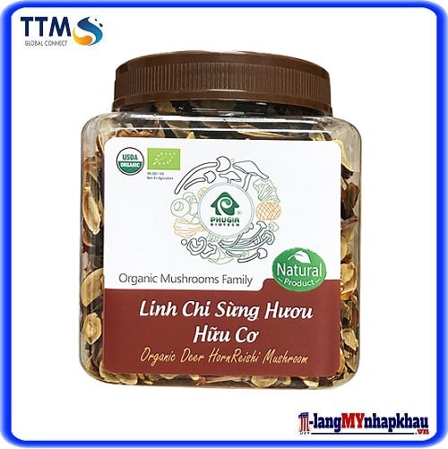 Nấm linh chi sừng hươu hữu cơ thái lát hộp 200g