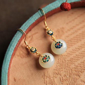 T-B New retro gold-plated ice jade jade women's earrings ethnic style women's jewelry