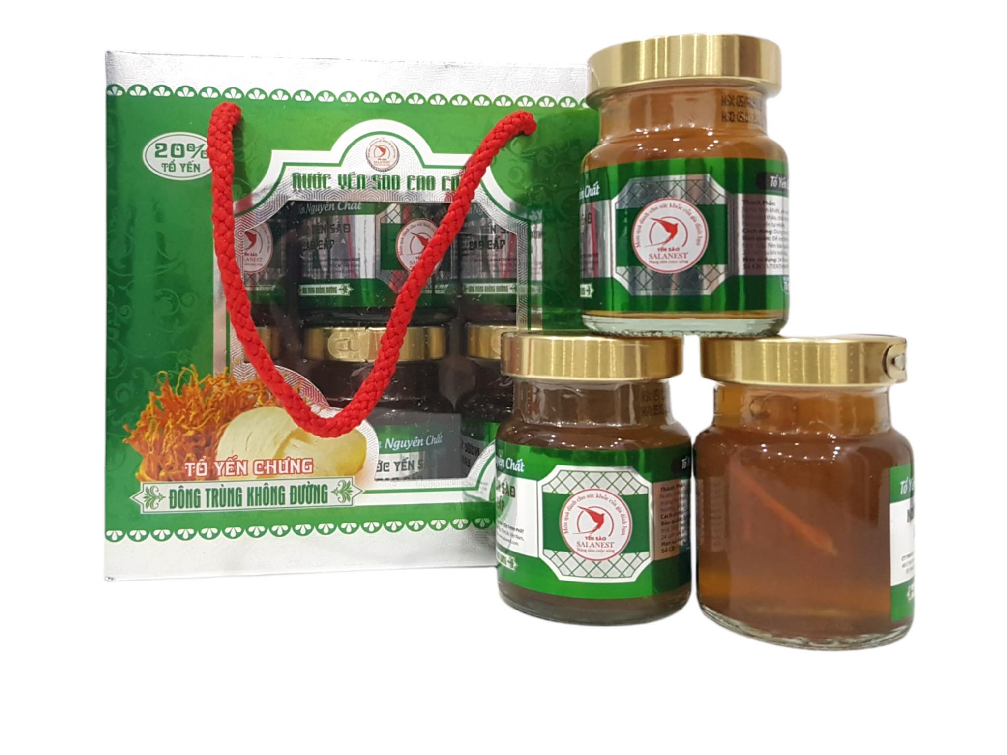 [HCM]Salanest - Hộp 6 hủ - Nước yến chưng đông trùng hạ thảo không đường và 20% yến tươi