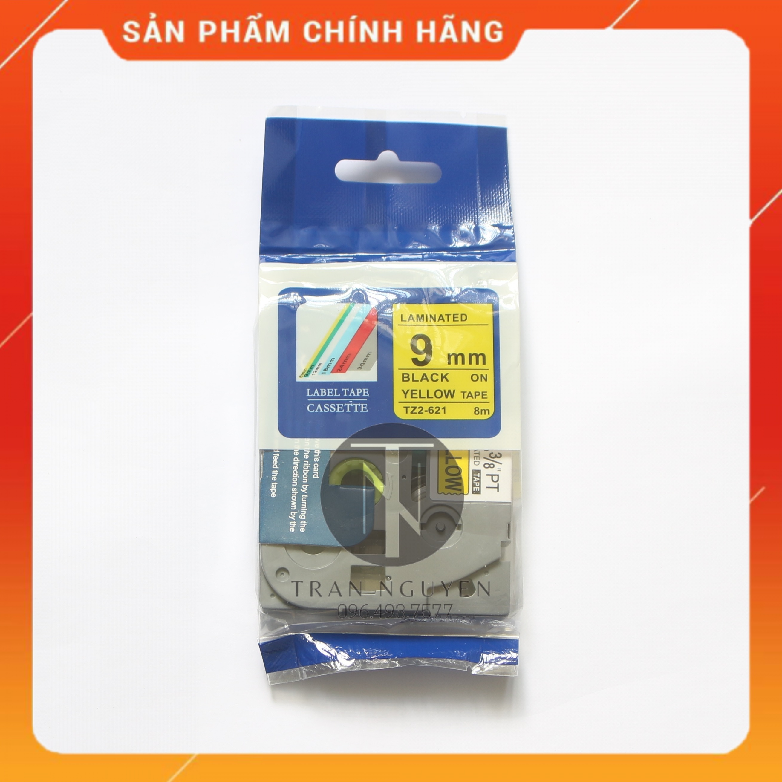 Nhãn in brother tz2-621 - 9mm x 8m đen nền vàng