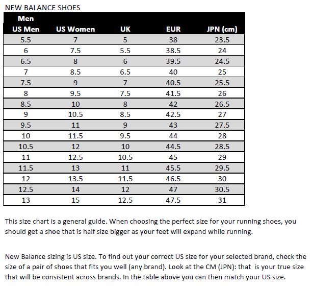 new balance short size guide