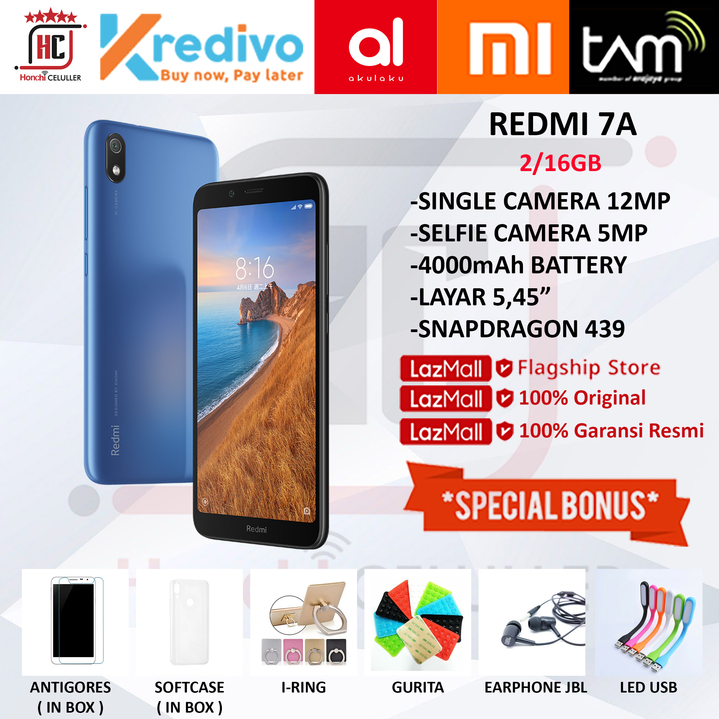 XIAOMI REDMI 7A 2/16GB GARANSI RESMI TAM INDONESIA ORIGINAL FULL BONUS Giá 1,300,000 Đồng*Miễn phí vận chuyển