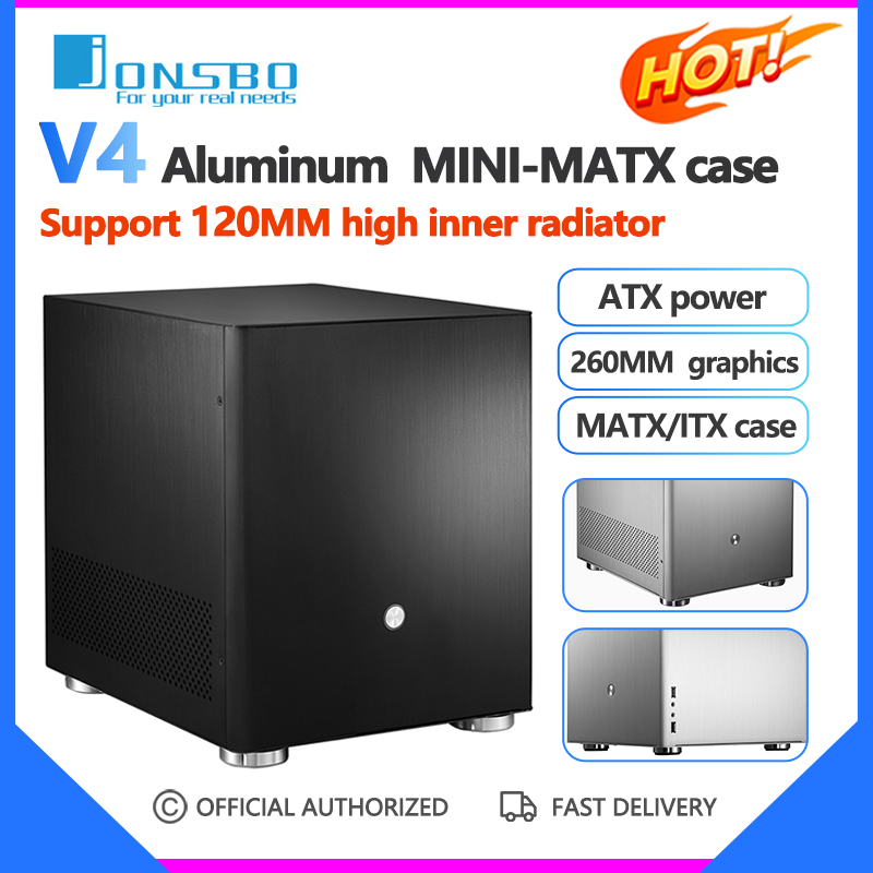 Jonsbo vỏ v4 mini-matx/itx bo mạch chủ matx khung gầm hoàn toàn bằng nhôm atx power dài 260mm card đồ họa bên trong máy chủ văn phòng