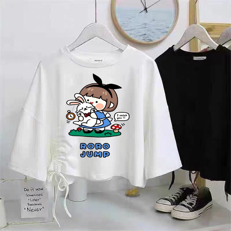 Áo croptop dây rút in hình dễ thương-rất đáng yêu