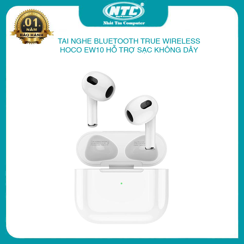 Tai nghe Bluetooth TWS Hoco EW10 Original series V5.1 - Kháng nước IPX5, Noise Cancelling, Sạc không dây (Trắng) - Nhất Tín Computer