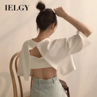 IELGY Áo Phông Ngắn Tay Dáng Rộng Phong Cách Hàn Quốc Áo Cổ Yếm Nữ, Xu Hướng Hàng Đầu